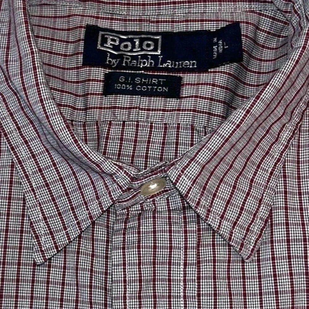 Polo Ralph Lauren G.I. Shirt Large Mens Red White Plaid Check Cotton Utility‎